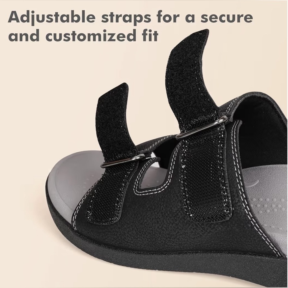 V Step Orthopedic Slides Womens Size 10 Mens 9 Black Adjustable Arch Support New - Picture 4 of 7